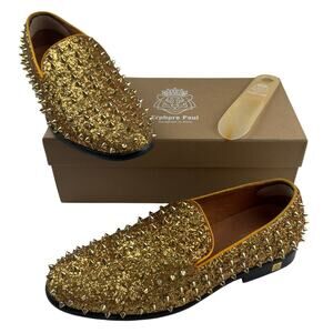 Erphpre Paul Paris Gold Studded Loafer Shoes Men's 44 Sz 11 Spikes Party Holiday